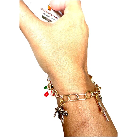 A Little Obsessed Phone Charm Bracelet Heart~tiger ~Cherry~pepper Lock n Key NEW - Picture 4 of 5